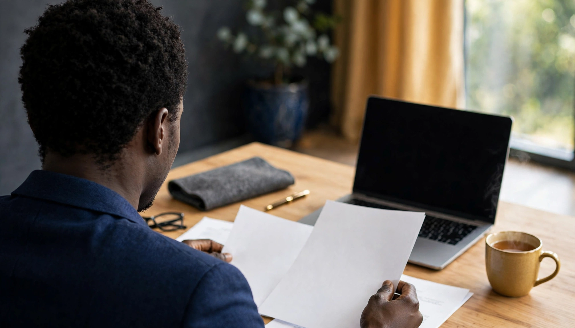 Business owner counting naira notes at desk